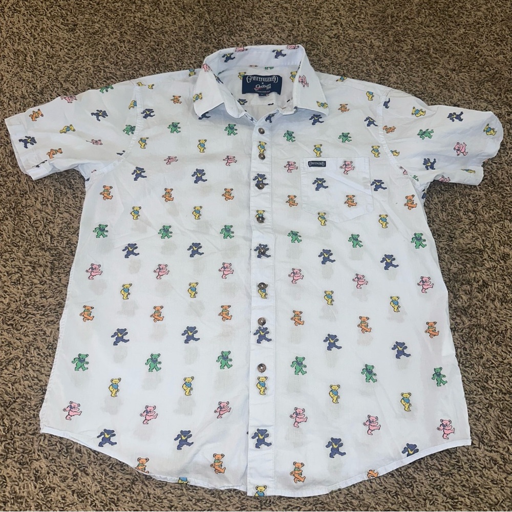 Section 119 Short-Sleeve Button-Down Shirt Grateful Dead Bear Print
